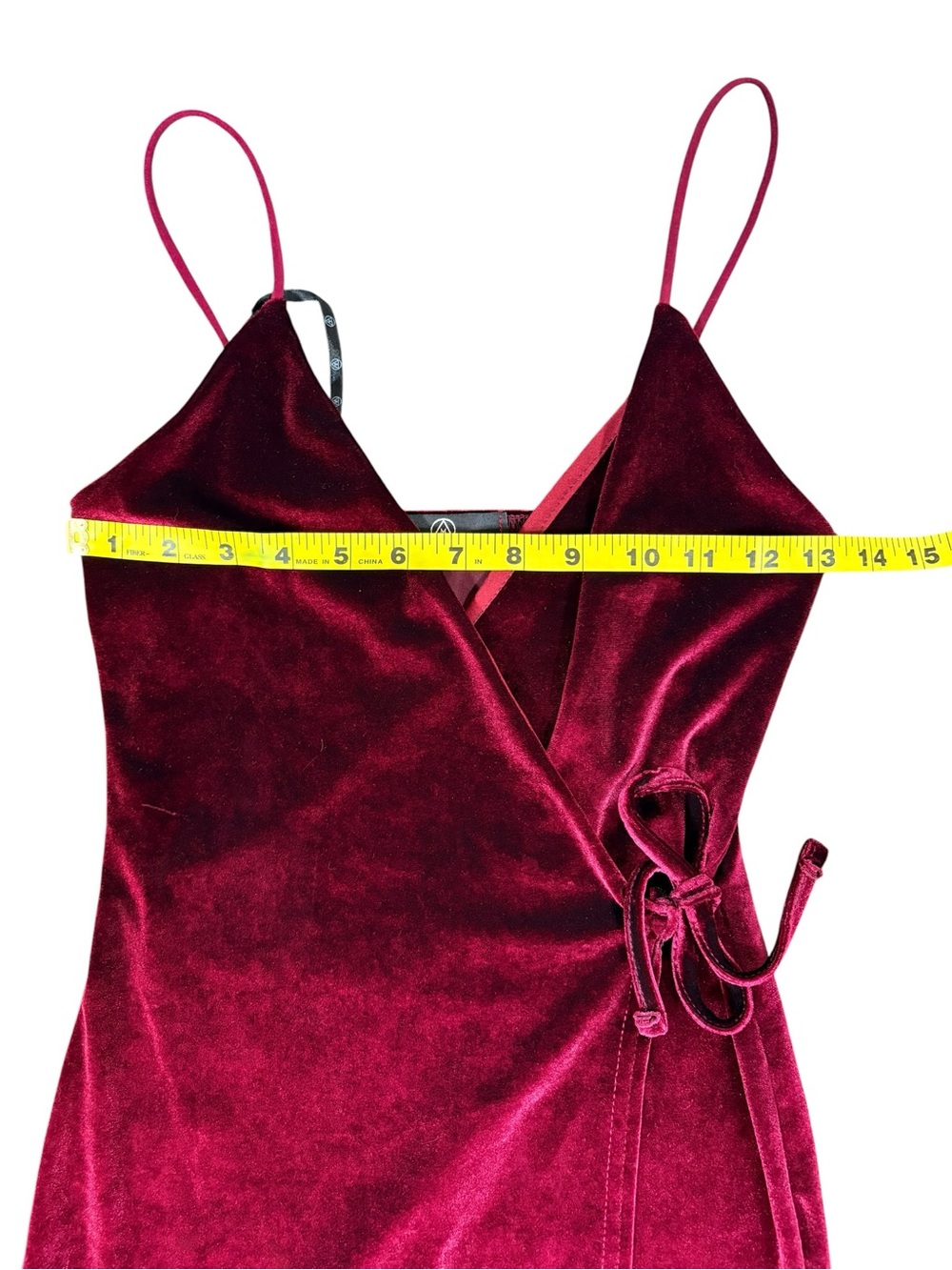 Missguided Burgundy Velvet Faux Wrap Maxi Dress High Slit Spaghetti Strap US 4 - Picture 8 of 13
